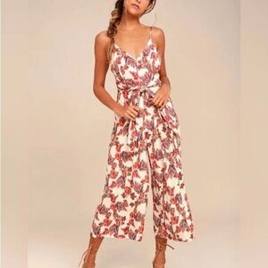 Free People Hot Tropics Cream Floral Wide Crop Leg Romper Jumpsuit—Size 8